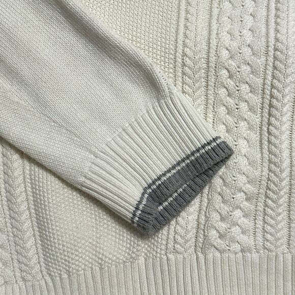 Vince Men's Off White Cable Knit Crewneck Cotton Sweater Size XL - Picture 9 of 10